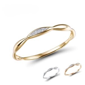 Bague Femme en Véritable Or 14K Jaune ou Blanc avec Diamant Brillant – Bague de Fiançailles, Promesse et Anniversaire