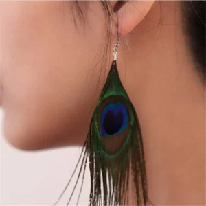 Boucles d'Oreilles Pendantes en Plumes Naturelles de Paon – Bijoux Bohème Glamour pour Femme, Élégantes et Tendance, Style Chic, 1 Paire