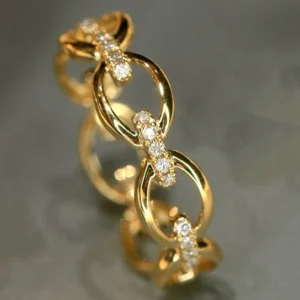 Bague Femme Couleur Or avec Maillons de Chaîne et Zircons Brillants – Bijou Élégant pour Mariage, Fiançailles, Soirée et Cadeau Femme