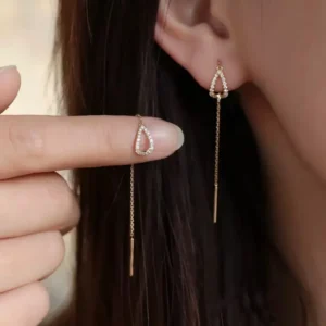 Boucles d’Oreilles Longues Pendantes Or Rose et Zircon – Enfileur Élégant pour Femme