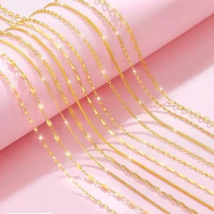 Chaîne de Collier Femme Or 14K 18 Pouces (45 cm) – Maille Serpent, Étoilée ou Croisée – Bijou Fin Élégant pour Pendentif – Cadeau Femme Anniversaire, Noël, Saint-Valentin