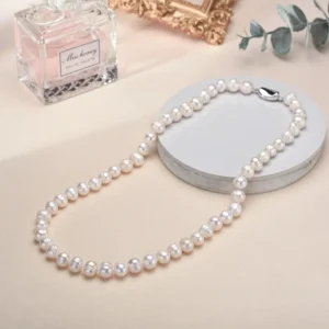 Collier de Perles d’Eau Douce Naturelles Baroques 8-10 mm – Argent Sterling 925 pour Femme