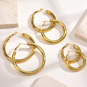 Boucles d'Oreilles Créoles Plaquées Or 18 Carats – Acier Inoxydable Hypoallergénique 30/40/50 mm