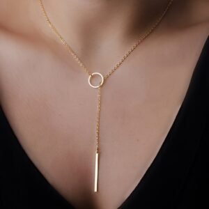 Collier Ethnique Minimaliste Femme – Pendentif Cercle & Barre en Alliage | Chaîne Élégante, Style Bohème Chic, Bijou Tendance pour Toutes les Occasions, Idée Cadeau