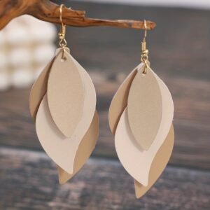 Boucles d’Oreilles Pendantes Rétro à Motif Feuille en Cuir PU – Bijou Élégant Femme Style Bohème Chic