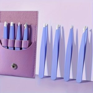 Ensemble de 4 Pinces à Épiler en Acier Inoxydable | Précision Professionnelle pour Sourcils et Soins du Visage