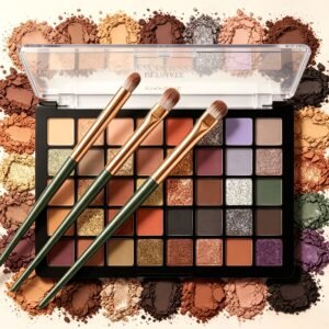 Palette de 40 Couleurs de Fards à Paupières Mat & Pailleté Waterproof Haute Pigmentation avec 3 Pinceaux