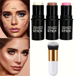 Kit Contouring 4 Pièces avec Highlighter, Blush, Bronzer et Pinceau | Maquillage Sculptant Waterproof