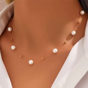 Collier Femme Baroque Rétro avec Perles – Collier Élégant à Chaîne Minimaliste | Pendentif Créatif Clavicule, Bijou Chic et Tendance pour Toutes les Occasions