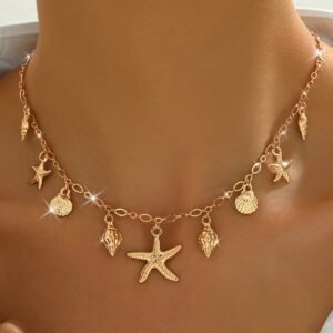Collier Ras du Cou Bohème Océan – Pendentifs Étoile de Mer & Coquillage Vintage pour Femme