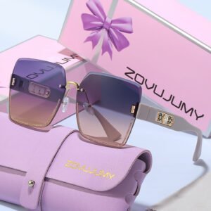 Lunettes de Soleil Carrées Sans Monture Oversize – Design Luxe avec Détails en Perles Métalliques